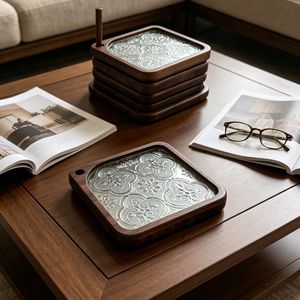 Begonia Black Walnut Tray Coaster Set 6 Pieces Glass Coasters <b>Teacups</b> Modern Minimalist Desktop Storage - Product Image 4