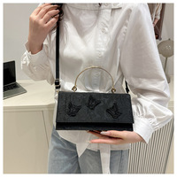 Nouveau Sac à Main Tendance 2025 en Similicuir Gaufré et Brodé Papillon, Couleur Unie, pour Femme, Porté Épaule ou Croisé