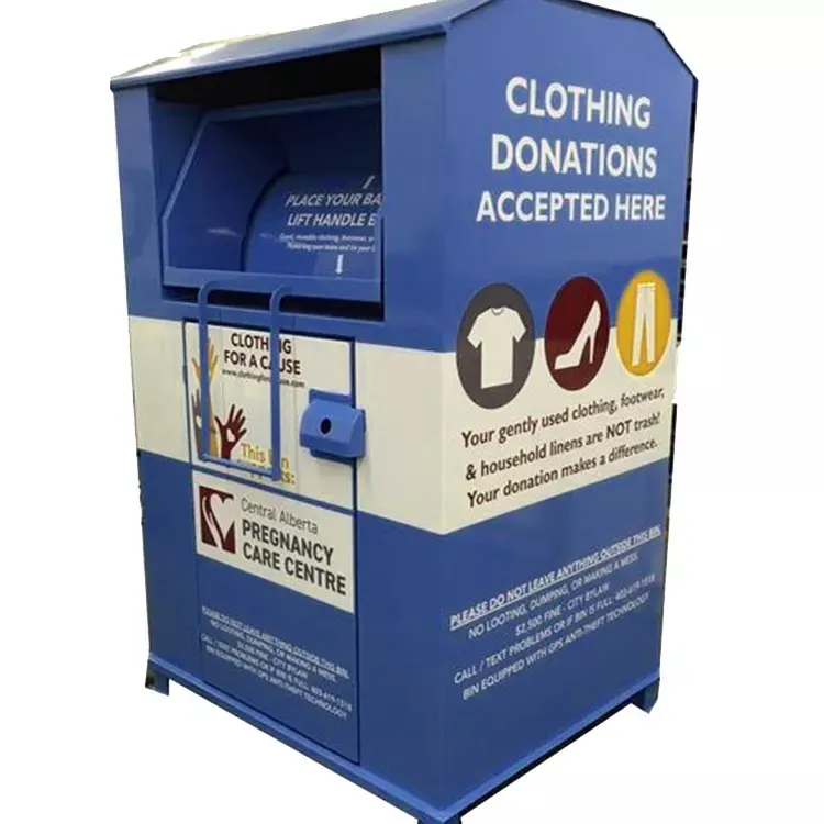 Caixa de doação de aço de grande volume para roupas, presilhas de coleção de donação para roupas