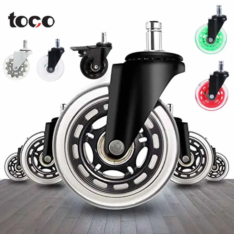 Toco משרד כיסא גזע 3 אינץ PU גלגלית גלגלים אוניברסלי pu גלגלים wheelss שקוף שחור גלגל