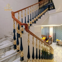MEIXI Garde-corps d'escalier contemporains en laiton et aluminium, à fixation au sol, motifs inspirés de l'architecture chinoise, résistants à l'eau, pour villas et hôtels de luxe