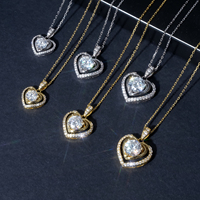 Colliers pendentifs double cœur plaqués or véritable 14 carats, GRA VVS 1/2/3 carats, charme en diamant moissanite, cadeaux pour femmes, chaîne en argent S925