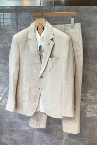 Abito da sposa estivo monopetto da <span class=keywords><strong>uomo</strong></span> in <span class=keywords><strong>lino</strong></span> leggero con Blazer Casual | Abbigliamento formale in tinta unita - Product Image 6