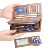Dompet Pria Baellerry Model Panjang Berkualitas Tinggi Tempat Kartu Dompet Pria Resleting Kapasitas Besar Merek Kulit PU untuk Pria