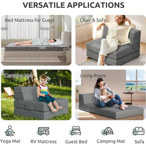 Matelas pliable de 4 pouces, canapé-<span class=keywords><strong>lit</strong></span> pliable, matelas surmatelas en mousse haute densité respirant, <span class=keywords><strong>lit</strong></span> d'appoint portable avec housse lavable - Product Image 3