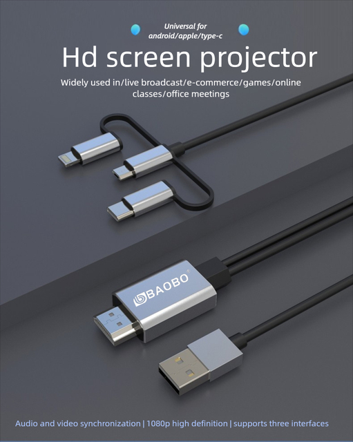 BO-A5-23B Metal Adapter Cable Thunderbolt 4 USB 3.0 Connectors Magnetic Self-Winding Design Video Game Players Mobile Phone