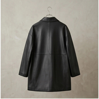 Veste en cuir de mouton véritable mi-longue pour femme, printemps-automne, noire, à revers, multi-poches, style décontracté, blazer en cuir