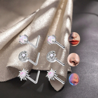 Anneau nasal en acier inoxydable avec strass et lune en cristal Piercing en forme de L pour nez Bijoux de corps pour femmes et hommes