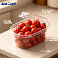 Barquette en plastique PET transparente ventilée, recyclable, personnalisée, pour tomates cerises, emballage jetable en forme de coquille