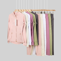 Ensemble de veste et leggings DF pour femmes de la même marque avec fermeture éclair dorée, tissu ultra-extensible, respirant, doux comme du beurre, ensemble de yoga de luxe