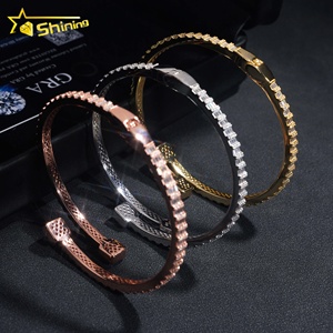 Sẵn sàng vận chuyển đồ trang sức mỹ S925 bạc mạ vàng vvs <span class=keywords><strong>Baguette</strong></span> moissanite kim cương Bangle Vòng đeo tay GRA cấp giấy chứng nhận - Product Image 2