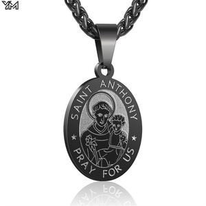 Collar con Colgante Ovalado de la <span class=keywords><strong>Virgen</strong></span> María en Acero Inoxidable, Medalla de Retrato de Doble Cara Chapada en Oro, para Mujeres y Hombres - Product Image 5
