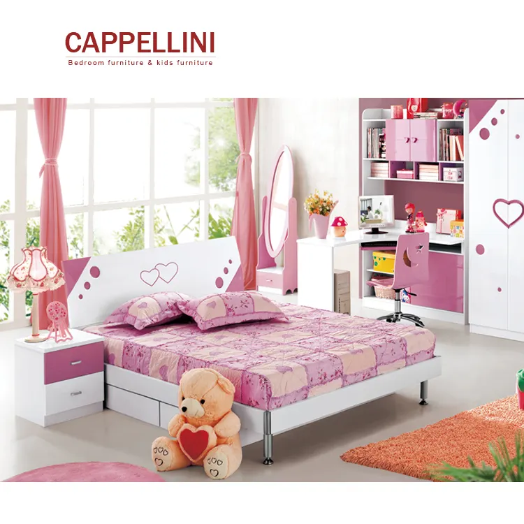 安いモダンプリンセスMdfピンク色子供用家具寝室セット赤ちゃんと子供セット