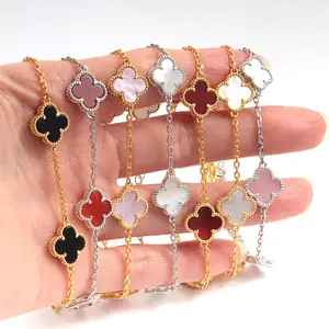 Vierblättriges Gras-Armband Damen 925 Reines Silber doppelseitige Fritillaria dick beschichtet leicht Luxus hochwertig vielseitig