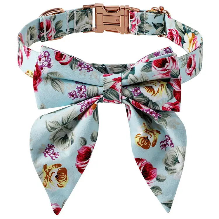Wholesale Designer Personalized Eco-friendly Soft Polyester Printed Pet Bandana Scarf Bowknot Luxury Dog Collar with Bow Tie