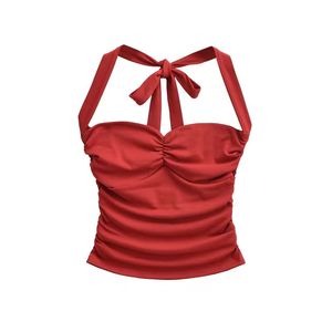 Hauts décontractés pour femmes, coupe ajustée, respirants, col cœur, dos nu, style vintage - Product Image 2
