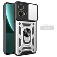 Étui de téléphone portable à fenêtre coulissante pour Motorola Moto G85 5G porte-anneau béquille Protection de l'objectif de l'appareil photo couvertures arrière