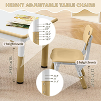 Ensemble Table et Chaises d'Étude pour Enfants, Table et Chaises en Plastique pour Tout-Petits Réglables en Hauteur, Mobilier de Crèche avec Plateau à Dessin pour Enfants