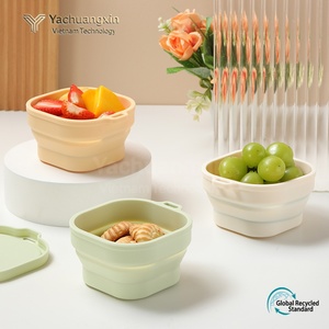 Tazón cuadrado pequeño plegable de silicona portátil para viajes al aire libre, juego de vajilla para lonchera, tazón de silicona de grado alimenticio para fideos instantáneos - Product Image 3