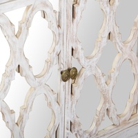 Buffet en bois sculpté à la main avec 4 portes et étagères de rangement |   Buffet vintage blanc vieilli |   Bois massif