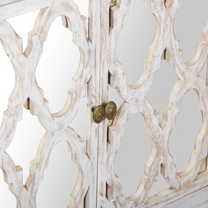 Aparador de Madera Tallado a Mano con 4 Puertas y Estantes de Almacenamiento |   Aparador Vintage Blanco con Acabado Desgastado |   Madera maciza - Product Image 6