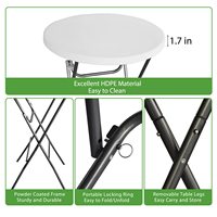 Vente en gros Table de cartes pliable portable ronde de 4 pieds Table de bar pliable de pique-nique de jardin en plastique d'intérieur et d'extérieur pour les événements