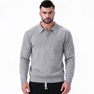 Vente directe usine, faible MOQ, pull à manches longues pour homme, 100% coton, crocheté, 120G, respirant, anti-rétrécissement, motif 3D sur le devant - Product Image 4