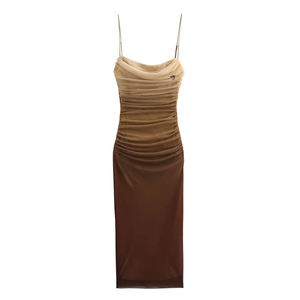 Correa de espagueti Tela de malla Cuello en V profundo Tallas grandes Vestidos vintage Vestidos ajustados Bodycon Madi Vestidos plisados - Product Image 2