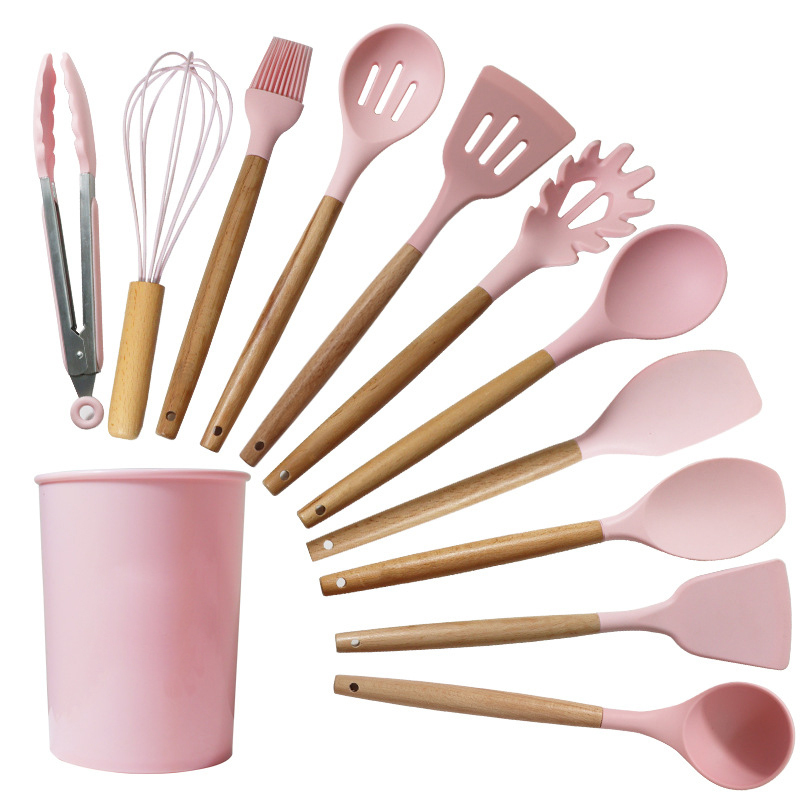WDF Wholesale 12PCS Spoon Set with Wooden Handle Utensilios De Cocina Silicone Non-Stick Kitchenware Cooking Kitchen Utensil Set · image 3