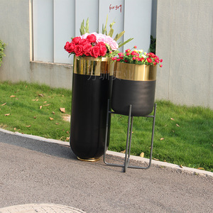 Stainless Steel Vase Powder Coated Black Modern Minimalist Indoor Shopping Mall <b>Artificial</b> <b>Flower</b> Planter - Product Image 4