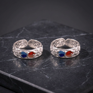 Women's Pair of Fine <b>Silver</b> <b>Toe</b> <b>Ring</b> with Natural Stone Religious Indian Cultural Style Engagement & Wedding Gift Made in India - Product Image 3