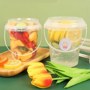 Custom Disposable Food Grade <b>with</b> <b>Lid</b> 500ml 700ml 1000ml clear Plastic <b>Bucket</b> Fruit Yogurt Milk Tea Packaging <b>Bucket</b> <b>with</b> Handle - Product Image 3