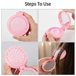 Fashionable <b>Plastic</b> Hair Brush with Makeup <b>Mirror</b> Best Sale Detangling Hairbrush Featuring Different Print Styles for Home Use - Product Image 5