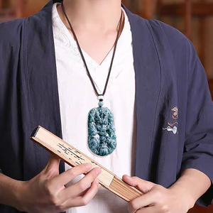 Pendentif impérial de type Linglong en jade véritable naturel bleu eau, jade de qualité glace, dragon du zodiaque, pendentif pour homme. - Product Image 1