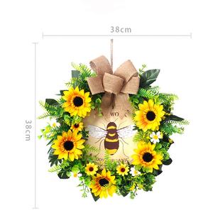 Primavera nuovo arrivo dipinto a <span class=keywords><strong>mano</strong></span> in legno segno di benvenuto <span class=keywords><strong>per</strong></span> porta d'ingresso rotonda ape Bowknot ghirlanda di decorazione <span class=keywords><strong>per</strong></span> la parete di casa porta appesa decorazioni - Product Image 4