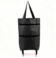 Sac de courses pliable et personnalisable noir en polyester, réutilisable, pour chariot de courses