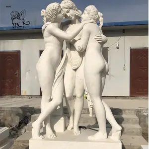 BLVE Famous Classic Stone Carving Greek Life Size Naked Women Garden Sculpture Outdoor Three Graces Marble Statues