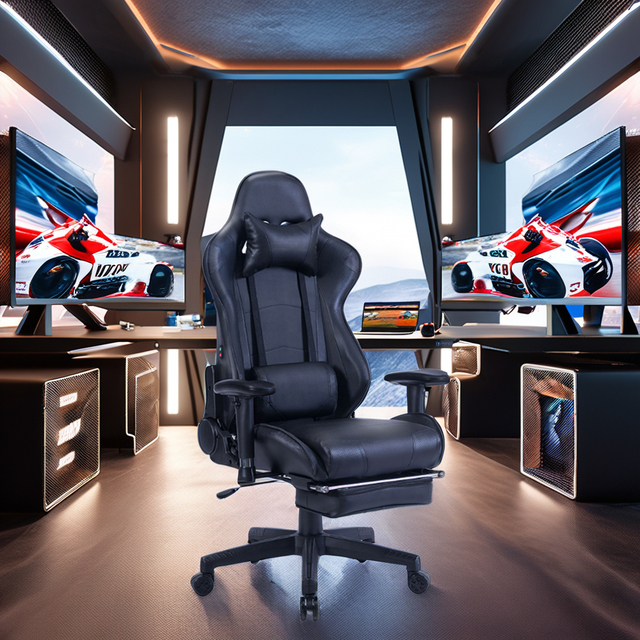VANBOW Ergonomic Swivel Gaming Chair with Massage & Reclining Features Extendable Home Synthetic Leather Chair for Gaming Room