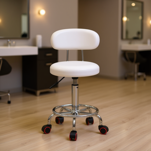 <b>Adjustable</b> Round Salon <b>Stool</b> White Metal <b>Adjustable</b> Height Salon Furniture - Product Image 2
