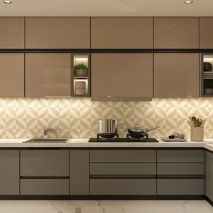 BAINENG L-Shape Cabinets Grey Modern Designs Home Furniture Modular Philippines G Or C Shape China Kitchen Cabinet