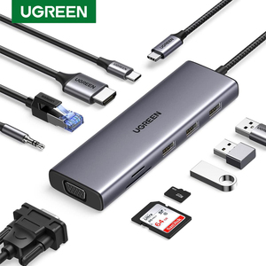 <span class=keywords><strong>UGREEN</strong></span> CM498 <span class=keywords><strong>USB</strong></span> <span class=keywords><strong>C</strong></span> <span class=keywords><strong>Hub</strong></span> 10 en 1 Dongle con 4K-HDMI y VGA Dual Monitor 1Gbps Ethernet 100W PD 3 <span class=keywords><strong>USB</strong></span> 3,0 puertos 3,5mm Audio Jack - Product Image 1
