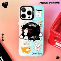Armure laser givrée personnalisée à motif de chat mignon avec support magnétique Coque de téléphone portable pour IPhone 16 15 14 13 12 Pro Max Plus