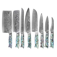 Ensemble de 67 ustensiles de cuisine professionnels en acier Damas avec manches en nacre, couteaux de style japonais affûtés