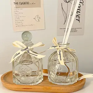 Elegant Beauty Relief Clear Fragrance Perfume Glass Aromatherapy Reed Diffuser Bottle For Home Decoration