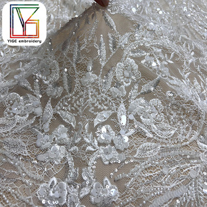 アフリカンブライダルビーズスパンコールレース生地2024最新フレンチ高級刺繍パールレース生地 - Product Image 5