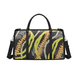 Custom Mokihana Lei Craft stampa on Demand 600D Oxford tessuto nero e marrone borsone borsone pieghevole borsa da viaggio per Unisex - Product Image 3
