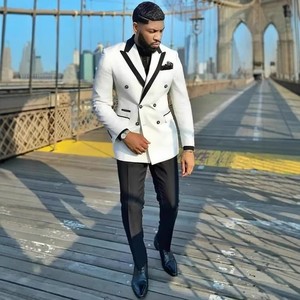 <span class=keywords><strong>Smoking</strong></span> da <span class=keywords><strong>Uomo</strong></span> Doppiopetto su Misura Bianco con Risvolto a Punta Personalizzato Vestito Slim Fit per Testimoni Set Casual - Product Image 1