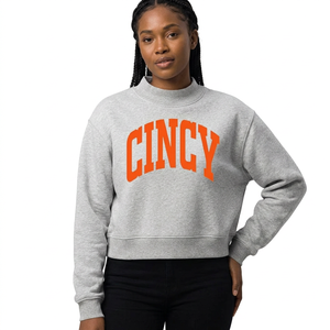 Sweat-shirt à col montant en molleton premium 350 GSM avec appliques personnalisées, patchwork en chenille et imprimé Cincy, pour tenues de campus, de collège et de tous les jours en automne - Product Image 1