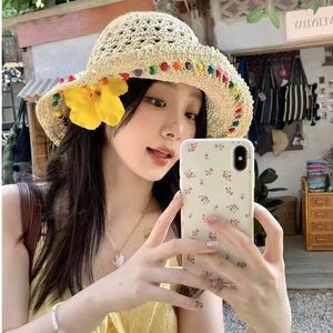 Hyuna Style Colorful Beaded <b>Straw</b> <b>Hat</b> For Women Summer Wide Brim Foldable Sun Protection Y2K Fashion <b>Hat</b> - Product Image 2