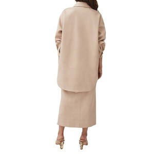 Nouveautés pour l'automne : Ensemble deux pièces en lin pour femme, comprenant un long manteau boutonné et une jupe longue trapèze taille haute en lin - Product Image 2